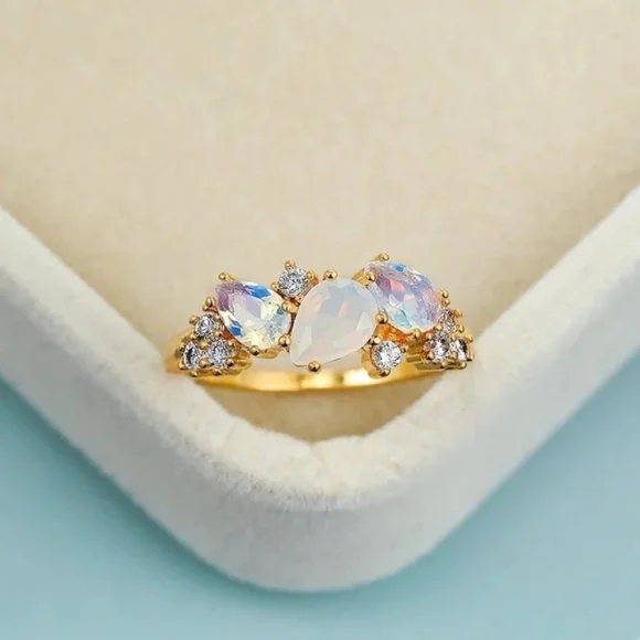 White Moonstone Gold Plated Ring - Picture 1 of 7